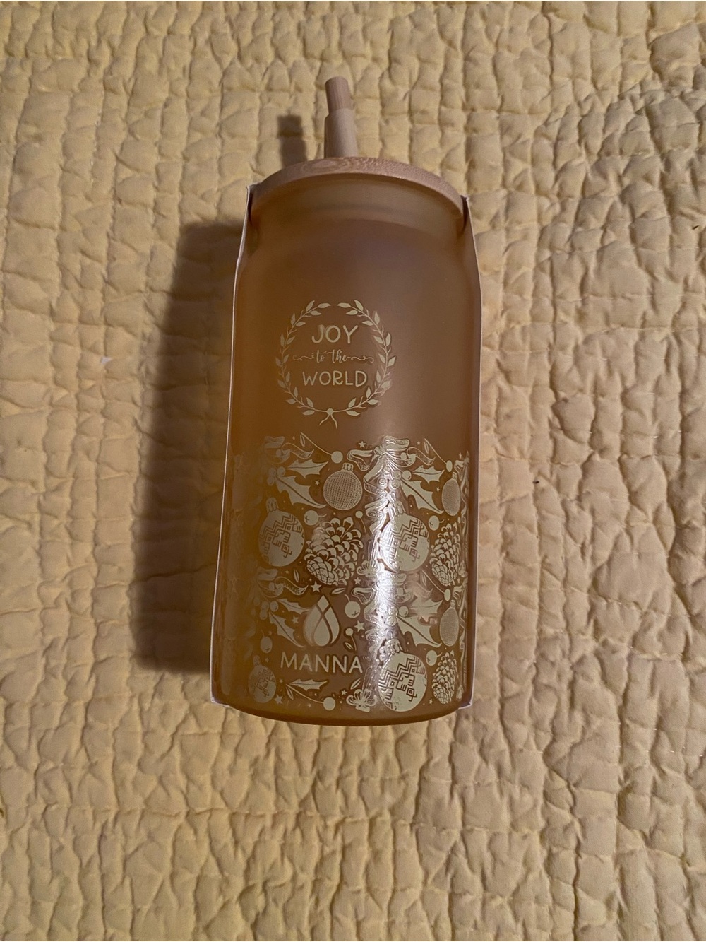 Manna Frosted Glass Tumbler with Bamboo Straw and Lid